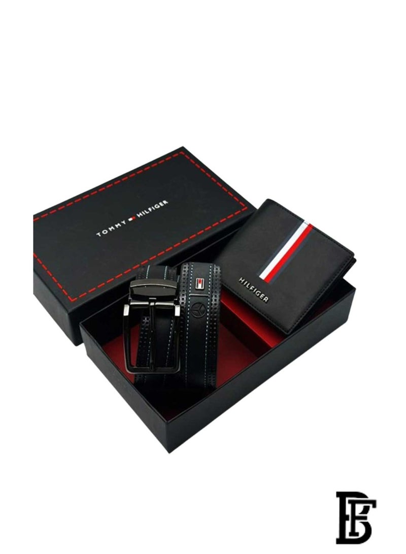 تومي هيلفيغر سبورت طقم هدية رجالي تومي هيلفيغر محفظة جلدية وحزام أسود / بني - أسود