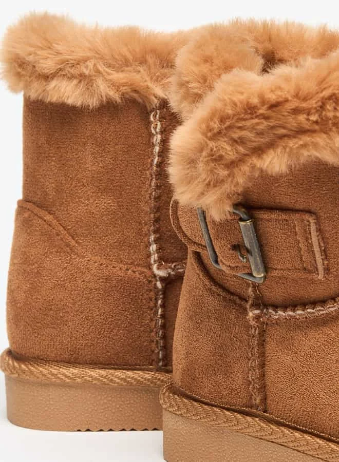 Flora Bella By Shoexpress Girls Plush Detail Slip-On High Cut Boots