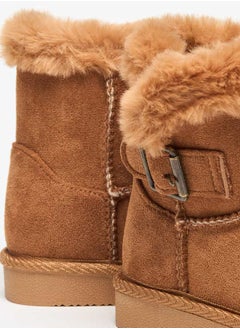 Flora Bella By Shoexpress Girls Plush Detail Slip-On High Cut Boots  - Image 5