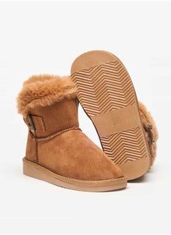 Flora Bella By Shoexpress Girls Plush Detail Slip-On High Cut Boots  - Image 4