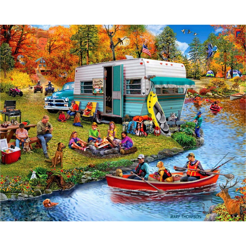 White Mountain 1000 Piece Jigsaw Puzzle Autumn and Fall Lake Puzzles with Large Pieces Gift for Adults and Family 24x30 Happy Camping Seek Find - Image 3