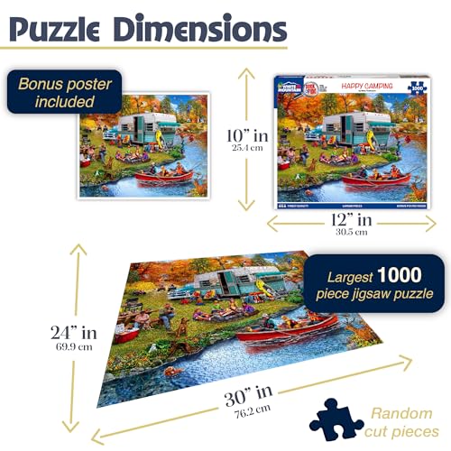 White Mountain 1000 Piece Jigsaw Puzzle Autumn and Fall Lake Puzzles with Large Pieces Gift for Adults and Family 24x30 Happy Camping Seek Find - Image 5
