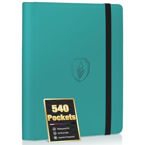 Fabmaker Premium 9 Pocket Card Binder for 540 Cards Fabmaker PU Cover Trading Card Binder Sturdy Card Collection Album Sleek Card Holder Folders for Game Cards Sports Cards Turquoise - Image 1