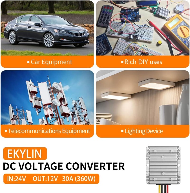 EKYLIN DC 24V to DC 12V Step Down 30A 360W Power Supply Adapter Converter - Image 3