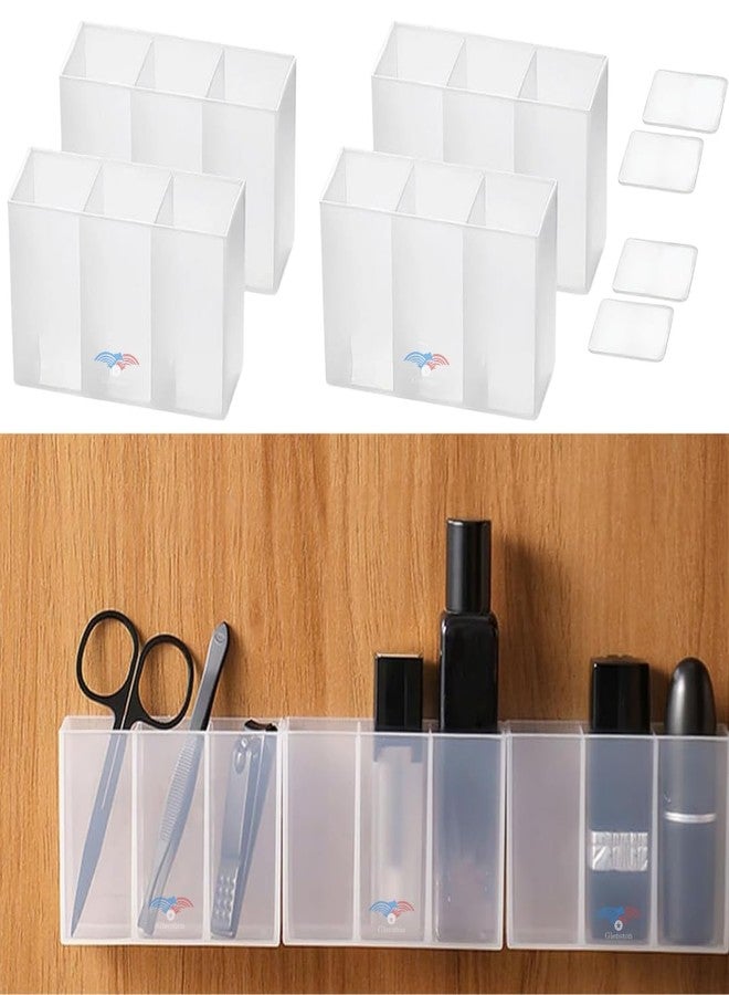 Glenston Mini Wall Mount Storage Box, 12 Compartment Transparent Plastic Makeup Brush Lipstick Holder Self-Adhesive Pen Holder Makeup Organizer for Home Office.. - Image 1