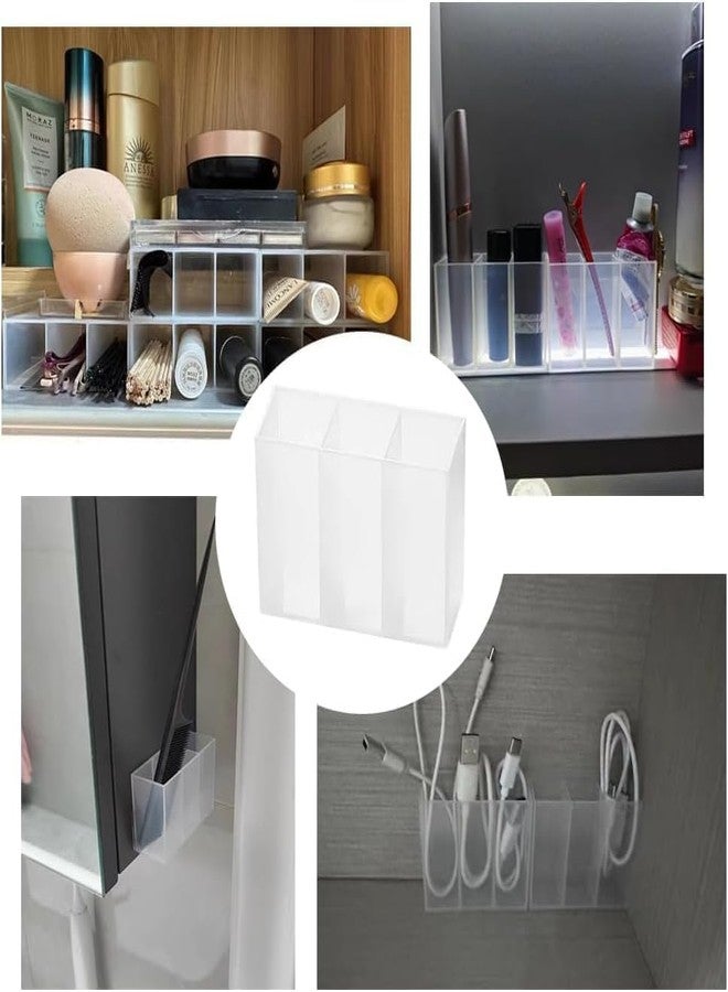 Glenston Mini Wall Mount Storage Box, 12 Compartment Transparent Plastic Makeup Brush Lipstick Holder Self-Adhesive Pen Holder Makeup Organizer for Home Office.. - Image 2