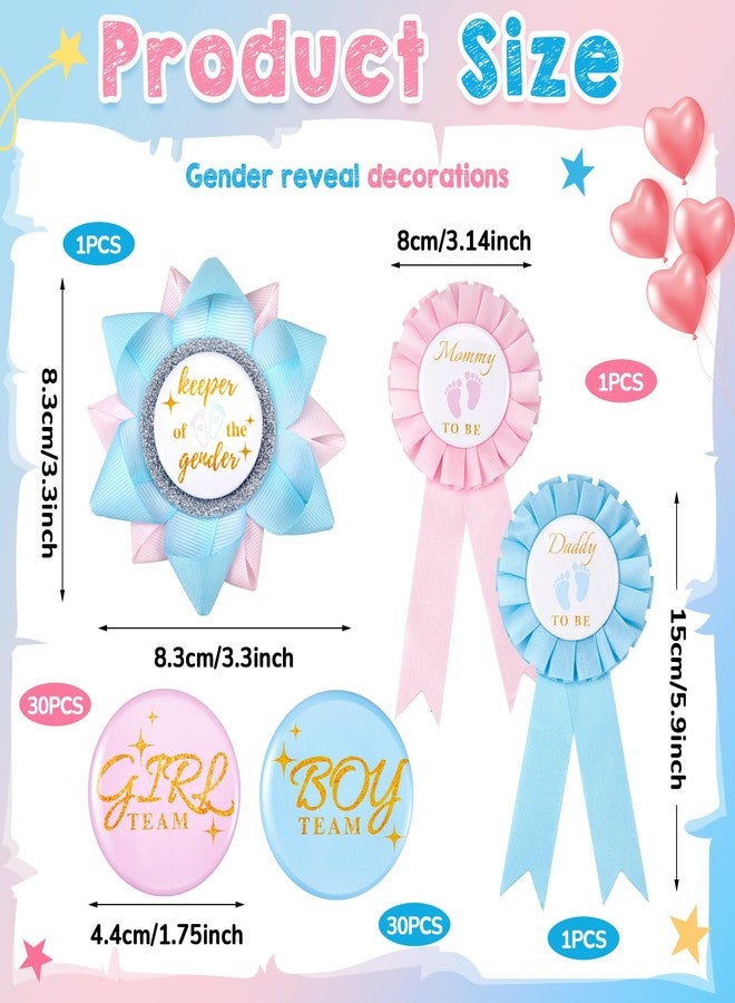 Weekgrat 63 Pcs Gender Reveal Pins Set Including 60 Team Boy or Girl Pins 2 Daddy and Mommy to Be Badge and 1 Keeper of The Gender Badge and for Reveal Game Party Decorations Creative Party Favors - Image 2