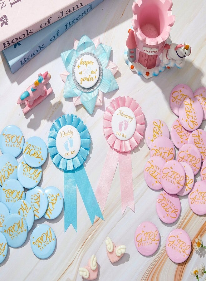 Weekgrat 63 Pcs Gender Reveal Pins Set Including 60 Team Boy or Girl Pins 2 Daddy and Mommy to Be Badge and 1 Keeper of The Gender Badge and for Reveal Game Party Decorations Creative Party Favors - Image 3