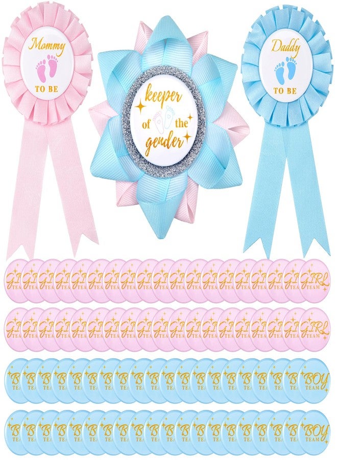 Weekgrat 63 Pcs Gender Reveal Pins Set Including 60 Team Boy or Girl Pins 2 Daddy and Mommy to Be Badge and 1 Keeper of The Gender Badge and for Reveal Game Party Decorations Creative Party Favors - Image 1