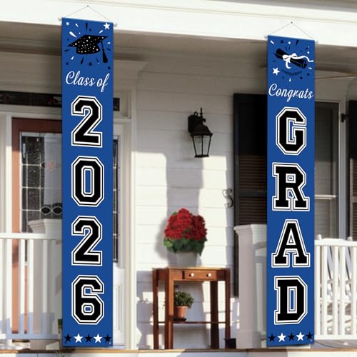 DAZONGE 2026 Graduation Decorations Blue Congrats Grad Porch Banner for Any Schools or Grades 2026 Graduation Party Decorations - Image 1