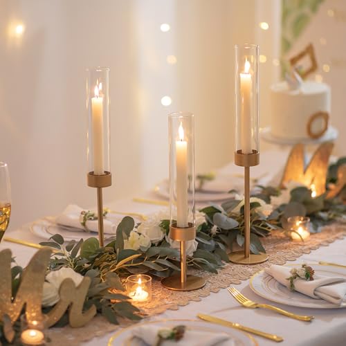 Romadedi Glass Hurricane Candlestick Holders Gold Romadedi Set of 6 Taper Candle Holder Bulk Tall Clear Glass Cylinder Table Centerpiece Wedding Decor Party Birthday Christmas Home Decorations - Image 3