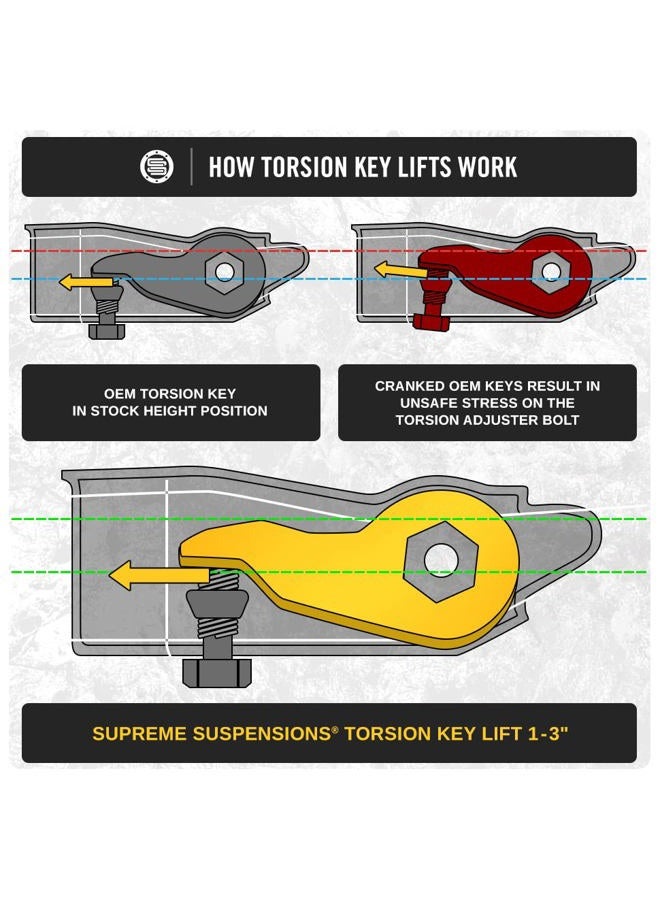 Supreme Suspensions Chevy S-10 1" to 3" Adjustable Front Steel Torsion Keys Suspension Leveling Lift Kit 4WD 4x4 PRO - Image 3