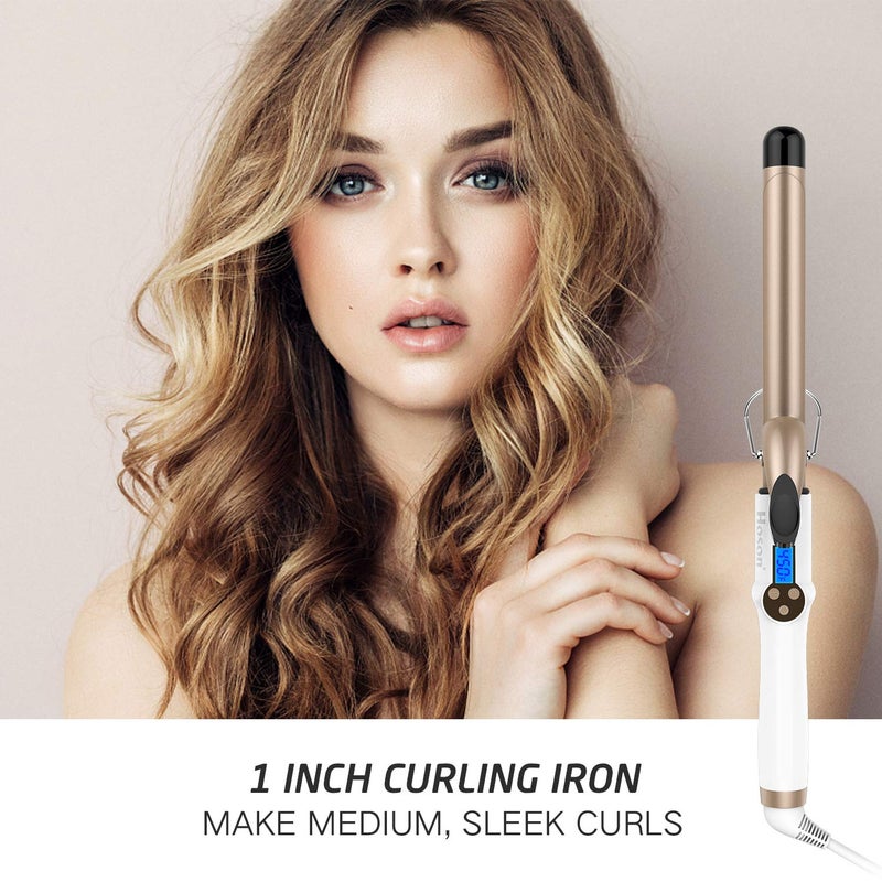Hoson 1 Inch Curling Iron Professional Ceramic Tourmaline Coating Barrel Hair Curler, LCD Dispaly with 9 Heat Setting(225°F to 450°F for All Hair Types, Glove Include) - Image 2