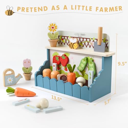 PairPear Flower Garden Toy Playset,Toddlers Wooden Toys Play Food Set for Girls Boys 3 Years and Up - Image 3
