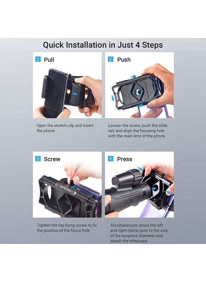 APEXEL APL-F002X Telescope Phone Adapter 360° Rotatable Phone Mount for Telescope Phone Holder for Monocular Microscope Spotting Binocular Photo Adapter Smartphone Digiscoping Adapter with Remote Shutter  - Image 5