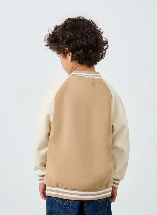 Styli Styli Boys Beige Color Block Bomber Jacket