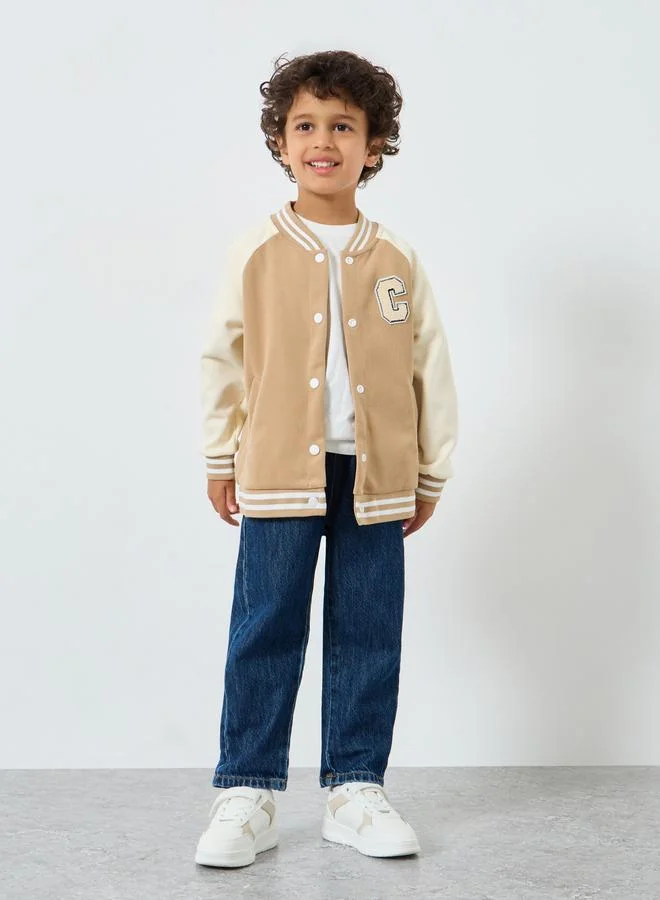 Styli Styli Boys Beige Color Block Bomber Jacket