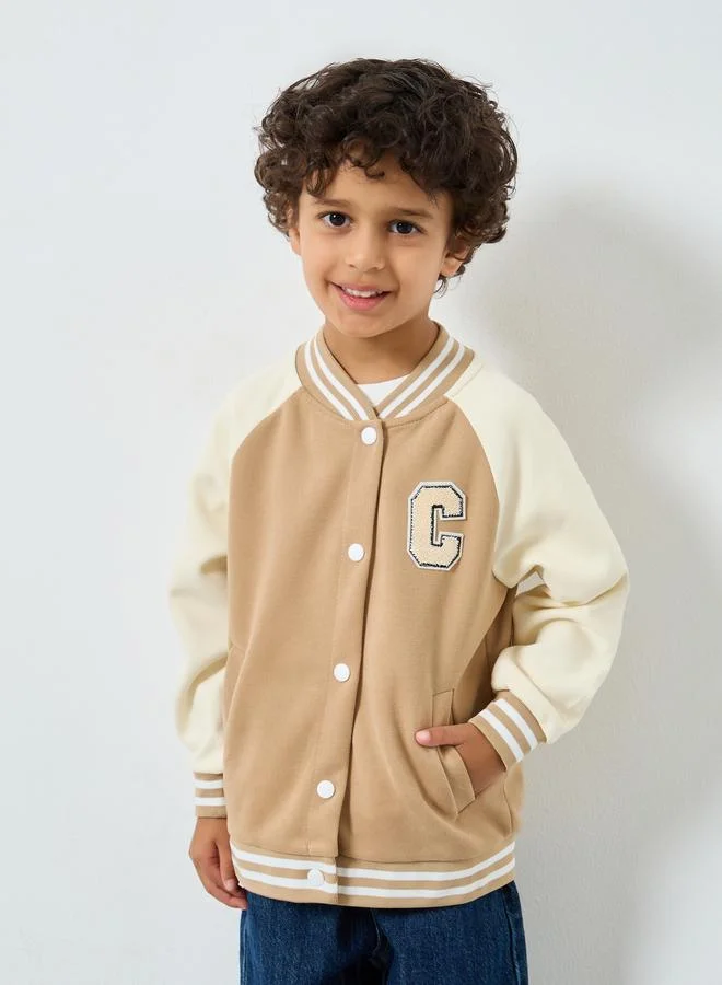 Styli Styli Boys Beige Color Block Bomber Jacket