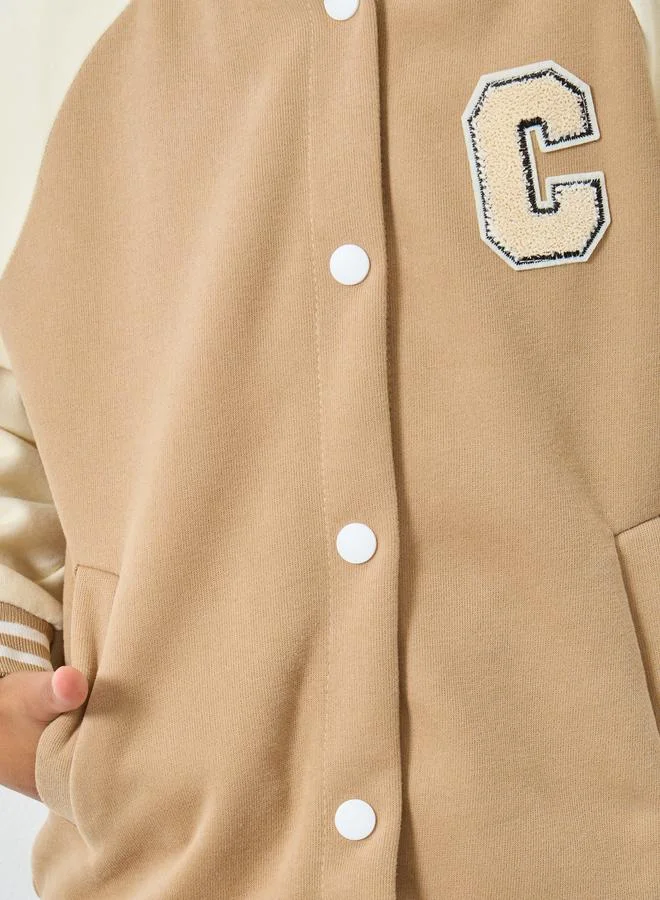 Styli Styli Boys Beige Color Block Bomber Jacket