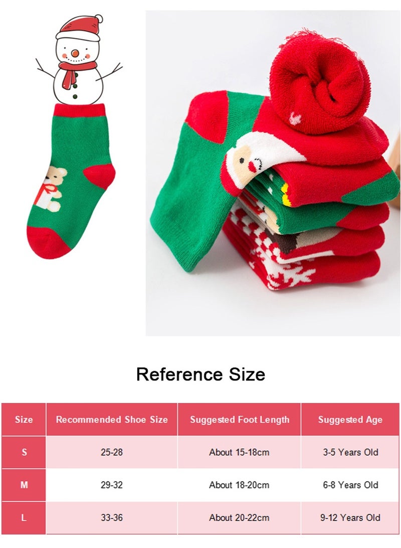 TAPIT 5 Pairs Kids Christmas Socks, Thick Terry Green Red Holiday Cartoon Warm Towel Socks, 3-12 Years Boys Girls Mid-calf Socks (S, 25-28 Shoe Size) - Image 3