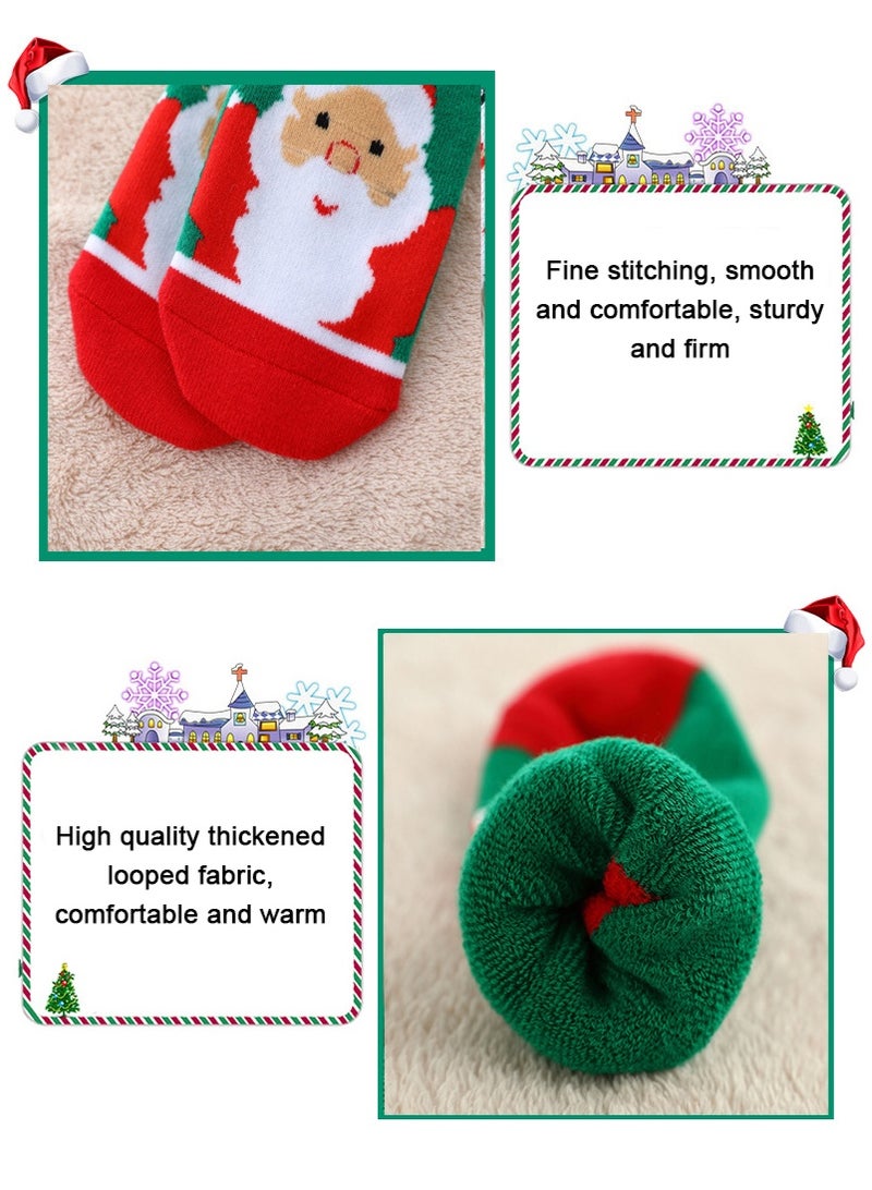 TAPIT 5 Pairs Kids Christmas Socks, Thick Terry Green Red Holiday Cartoon Warm Towel Socks, 3-12 Years Boys Girls Mid-calf Socks (S, 25-28 Shoe Size) - Image 5