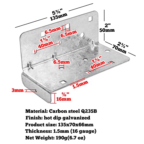 GBGS 2 Pairs Split Joist Hanger for 2x6,16 Gauge Face-Mount Joist Bracket ,Hot Dip Galvanized - Image 2