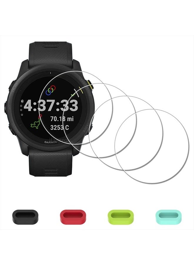 iDaPro [4 Pack] Screen Protector for Garmin Forerunner 745 Running/Triathlon Smartwatch + Silicone Anti-dust Plugs, iDaPro Tempered Glass Anti-Scratch Bubble-Free - Image 1