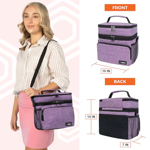 opux Insulated Lunch Bag for Men Women Large Dual Compartment Cooler Bag Soft Two Deck Lunch Box for Work School Picnic Leakproof Lunch Tote with Shoulder Strap for Kid Adult Purple Double Deck - Image 3