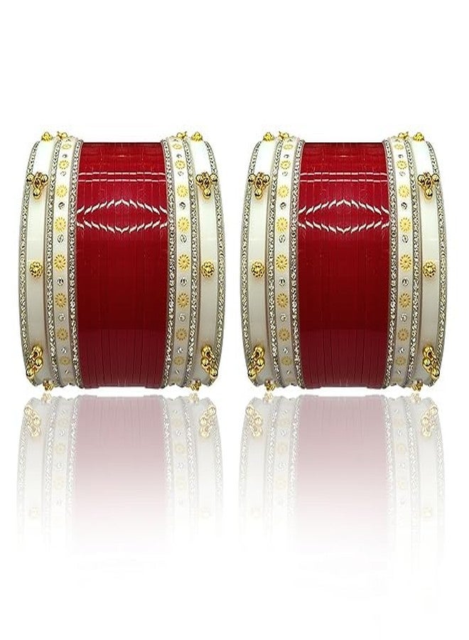 BANGLESKART بانغلسكارت مجوهرات زفاف هندية تقليدية | مجوهرات زفاف مرصعة بالكوندان، تشوكي، وأحجار الراين | إكسسوارات عرقية للنساء (أحمر، 2.8) - Image 4