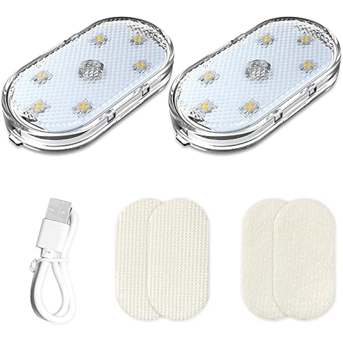 neotimely Wireless Led Lights For Car Interior Car Led Lights Interior Usb Rechargeable Car Interior Lights Led Interior Car Lights With 6 Bright Led Lamp Beads Portable Night Reading Light 2 Pcs White - Image 1