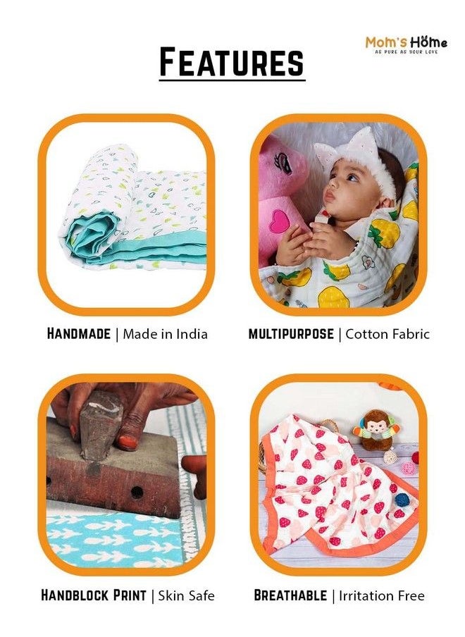 MOM'S HOME - Organic Cotton Baby Muslin 6 Layer Blanket 03 Year100X100 Cmrainbow Lightweight (Multicolor) - Image 1