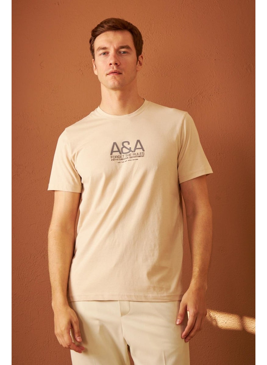 Odelon Men's Comfort Fit Printed Cotton T-Shirt Beige MARS14  - Image 1