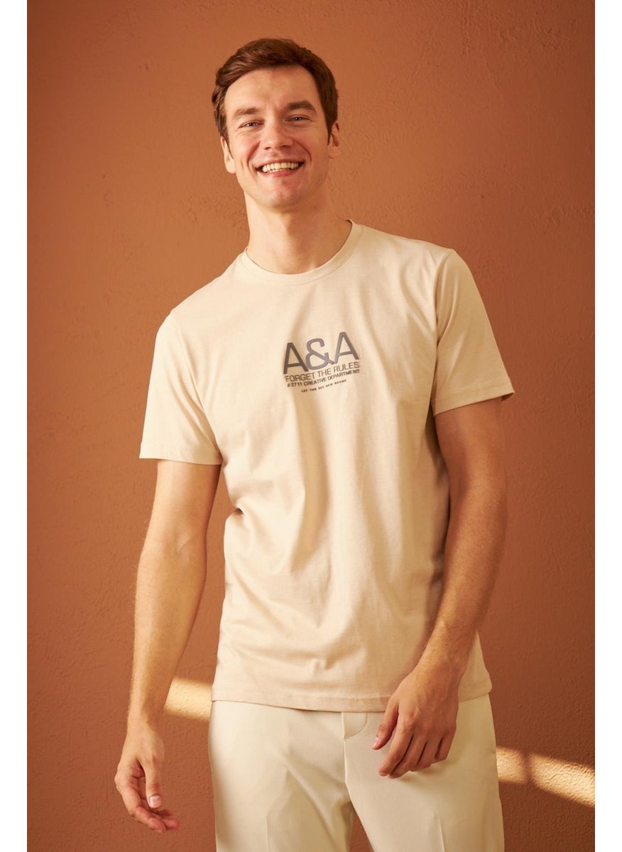 Odelon Men's Comfort Fit Printed Cotton T-Shirt Beige MARS14  - Image 3