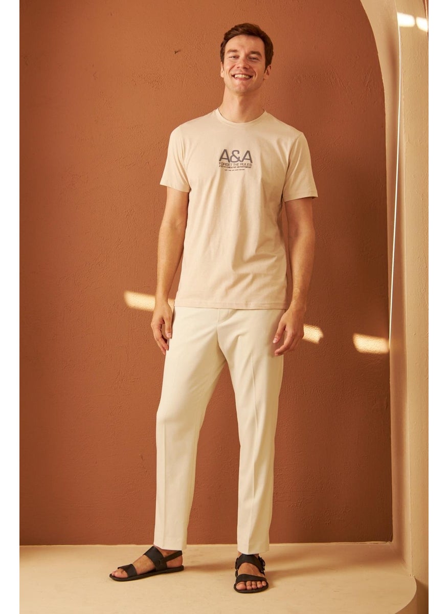 Odelon Men's Comfort Fit Printed Cotton T-Shirt Beige MARS14  - Image 2