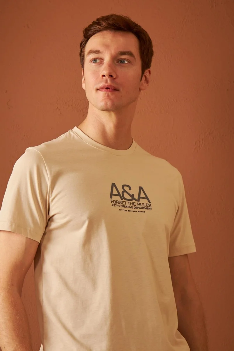 Odelon Men's Comfort Fit Printed Cotton T-Shirt Beige MARS14
