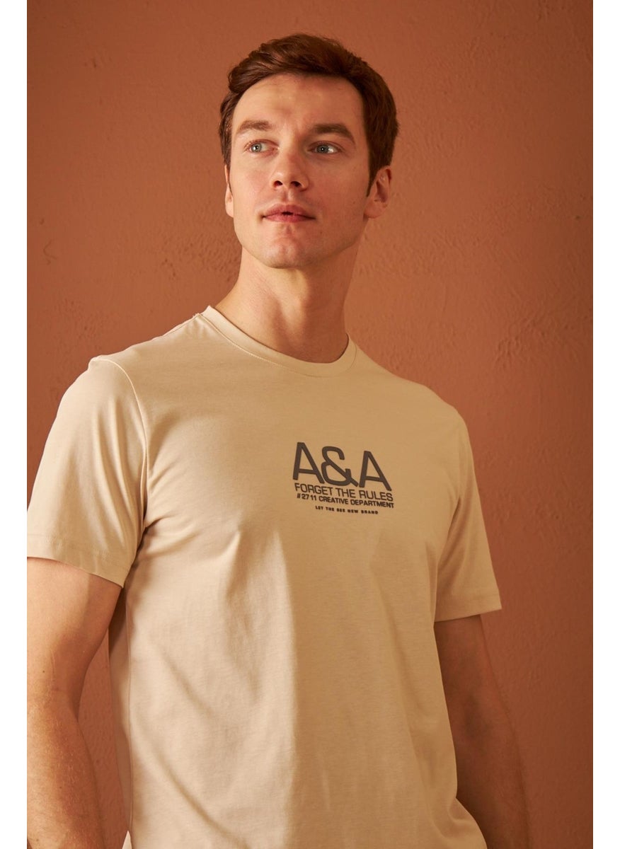Odelon Men's Comfort Fit Printed Cotton T-Shirt Beige MARS14  - Image 4
