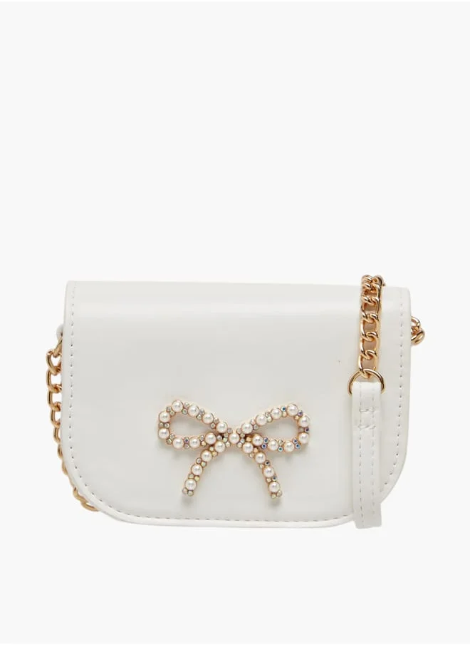 Little Missy Girls Pearl Embellished Crossbody Bag with Magnetic Button Closure