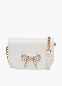 Little Missy Girls Pearl Embellished Crossbody Bag with Magnetic Button Closure  - Image 1