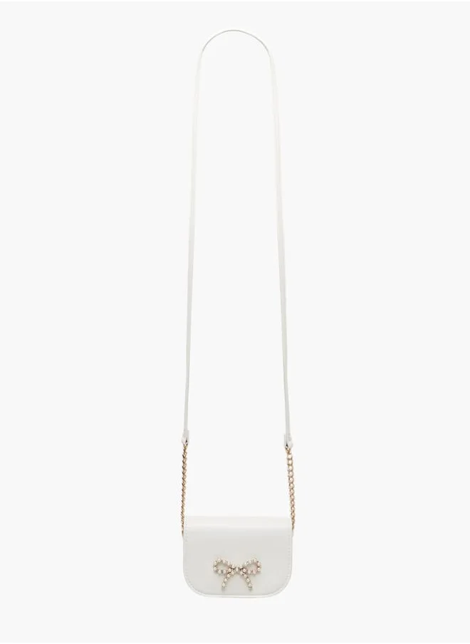 Little Missy Girls Pearl Embellished Crossbody Bag with Magnetic Button Closure