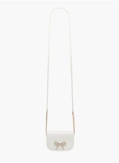 Little Missy Girls Pearl Embellished Crossbody Bag with Magnetic Button Closure  - Image 2