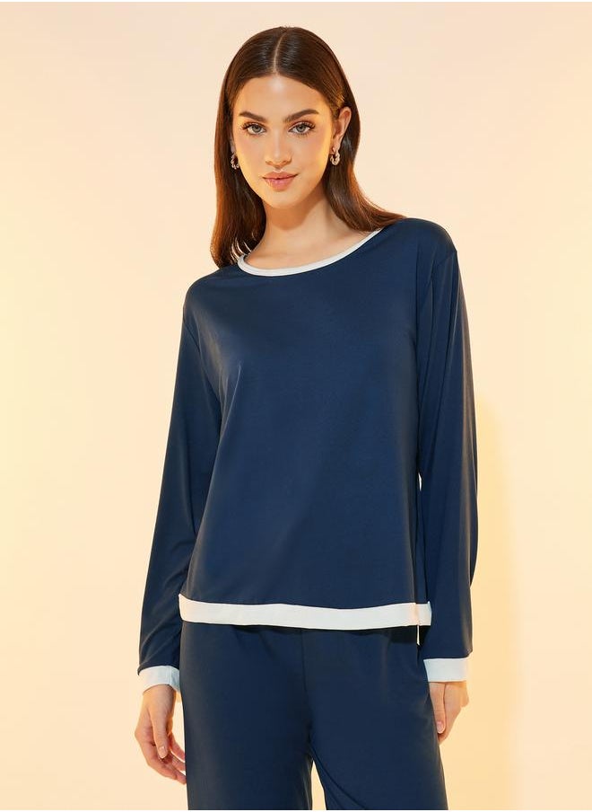 Take Two Solid Long Sleeve Knitted T-Shirt & Pyjama Set  - Image 2