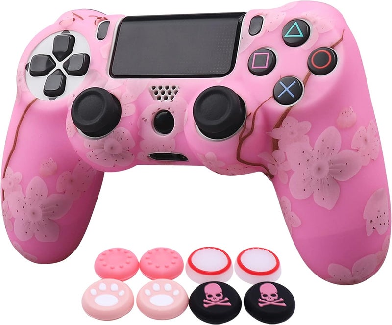 RALAN Pink Controller Skins for PS4, Silicone Controller Cover Skin Protector Compatible with PS4 Slim/PS4 Pro Controller (Pink Pro Thumb Grip x 6,Skull Cap Grip x 2)(Camouflage Pink+White Pink - Image 1