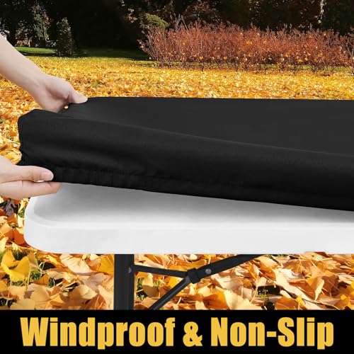 Smiry Rectangle Table Cloth, Waterproof Elastic Fitted Tablecloths for 6 Foot Tables, Washable Polyester Table Cover for Picnic, Camping, Outdoor (Black, 30"x72") - Image 2
