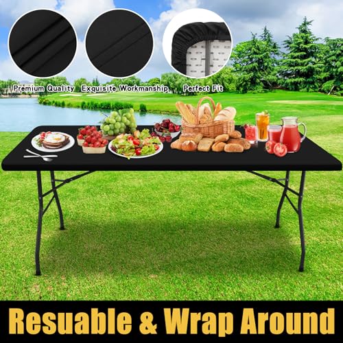 Smiry Rectangle Table Cloth, Waterproof Elastic Fitted Tablecloths for 6 Foot Tables, Washable Polyester Table Cover for Picnic, Camping, Outdoor (Black, 30"x72") - Image 5