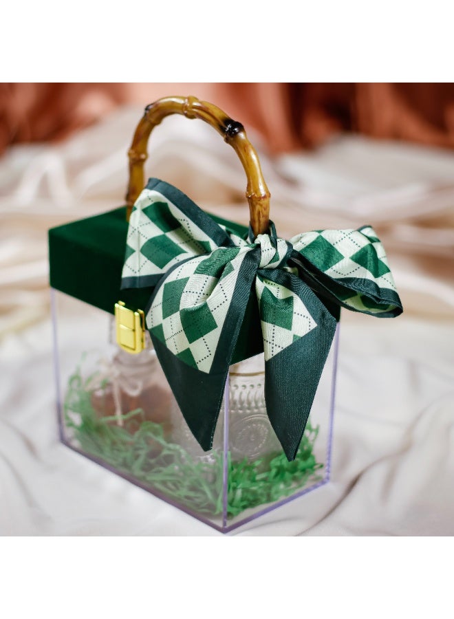 Style Clear Acrylic Velvet Cover Wedding Favors Candy Box Bridesmaid Transparent Candle Cosmetic Gift Packaging Box with Bamboo Handle - Only Box - Green - 17*10*16cm - Image 2