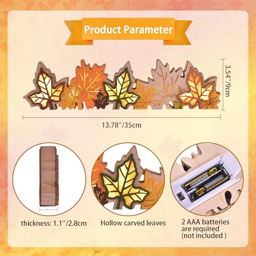 GHOSTMAGIC Lighted Fall Maple Leaves Signs Table Centerpieces Thanksgiving Wooden Block Sign Decorations 3D Wood Autumn Harvest Farmhouse Decor with Led Lights for Home Desk Office Party (Fall Leaves) - Image 3