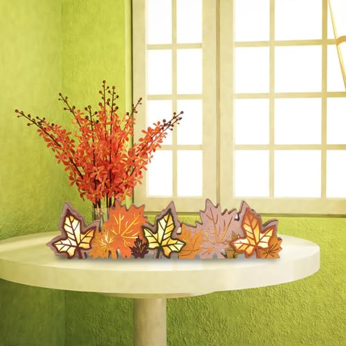 GHOSTMAGIC Lighted Fall Maple Leaves Signs Table Centerpieces Thanksgiving Wooden Block Sign Decorations 3D Wood Autumn Harvest Farmhouse Decor with Led Lights for Home Desk Office Party (Fall Leaves) - Image 4