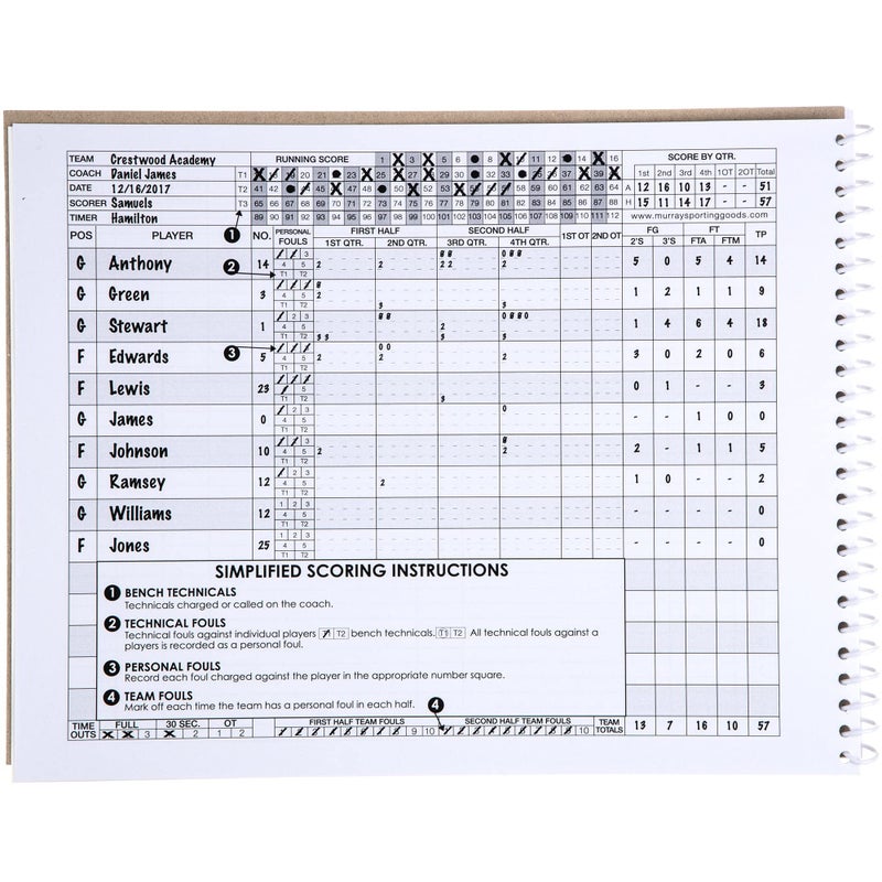 Murray Sporting Goods Basketball Scorebook - 35 Games Score Book Side by Side Score Keeping Book for Stats | Basketball Stat Tracking Book - High School, Middle School, Little League for Scorekeepers - Image 5