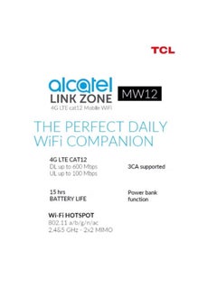 Alcatel Alcatel Link Zone MW12VK 4G LTE Cat12 Mobile Wi-Fi - Black  - Image 5