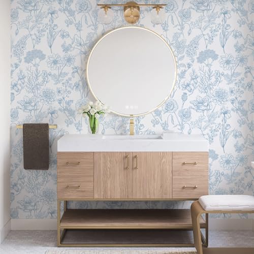 EeeComing Floral Peel and Sick Wallpaper Boho Contact Paper Modern White and Blue Peel and Stick Wall Paper Removable Self Adhesive Wallpaper for Bedroom Bathroom Cabinets Vinyl Roll 17.3”X118.1” - Image 3